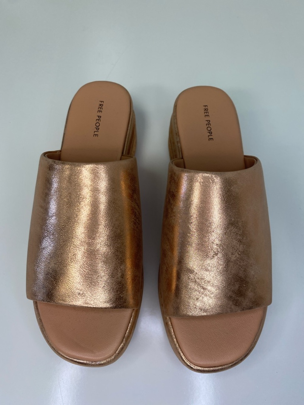 Free People Metallic Rose Gold Slide Mules